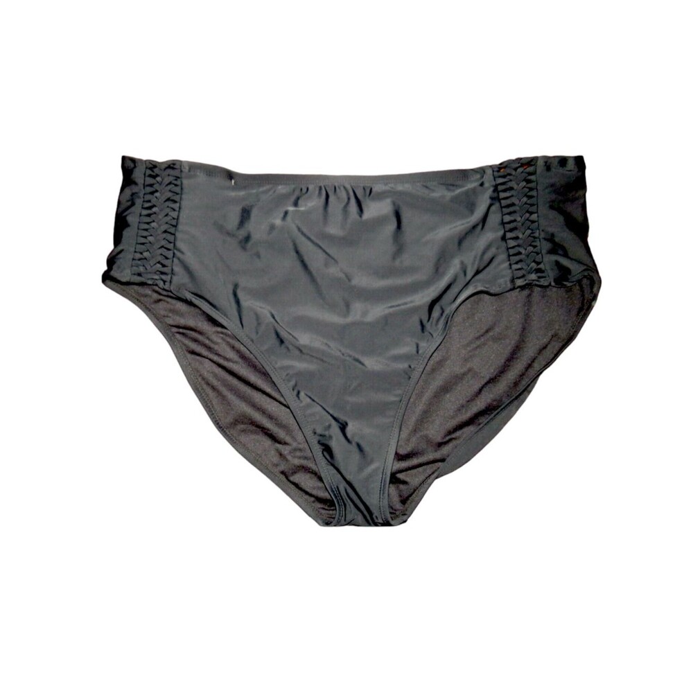 Catalina Black Full Coverage Braided Detail Swim Brief Plus Size 3X